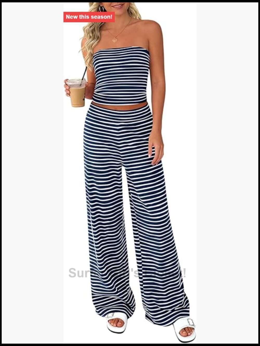 Two Piece Striped Set Sleeveless Tube Top Wide Leg Pants Loungewear Travel